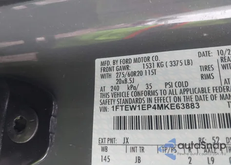 2021 Ford F-150 Xl from USA, damaged, VIN 1FTEW1EP4MKE63883